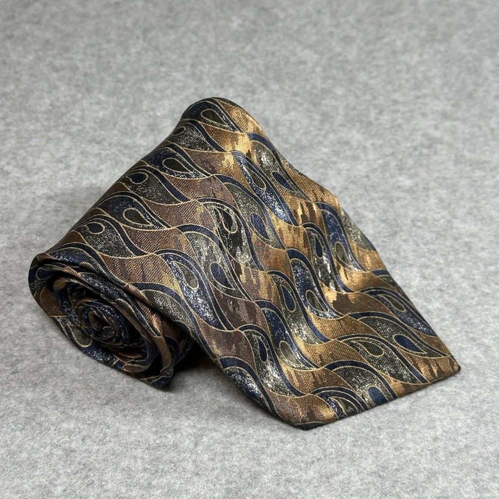 Louis Roth‎ Silk XL Tie Italy Brown Blue Abstract Paisley Vintage 63x4in